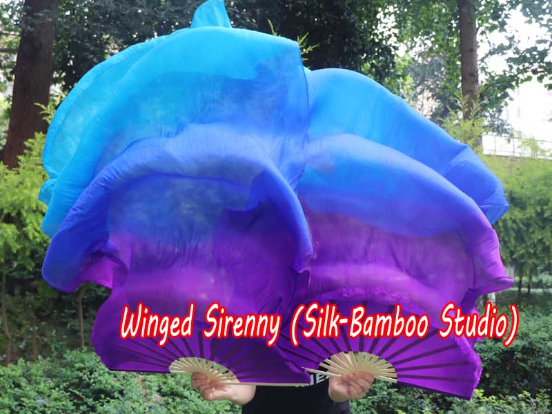 1 pair 1.8m (71") purple-blue-turquoise belly dance silk fan veils