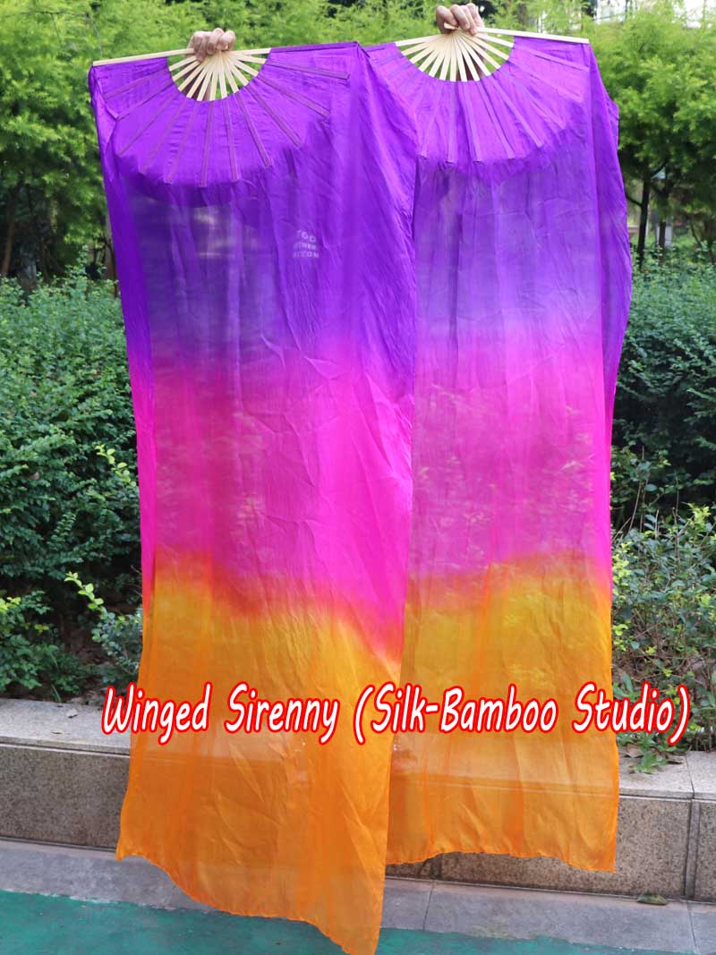 1 pair 1.8m (71") Golden Violet belly dance silk fan veils