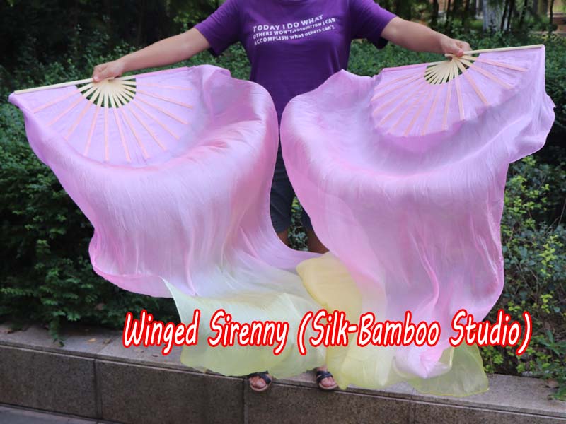 1 pair 1.5m (59") pastel (purple-pink-orange) belly dance silk fan veil