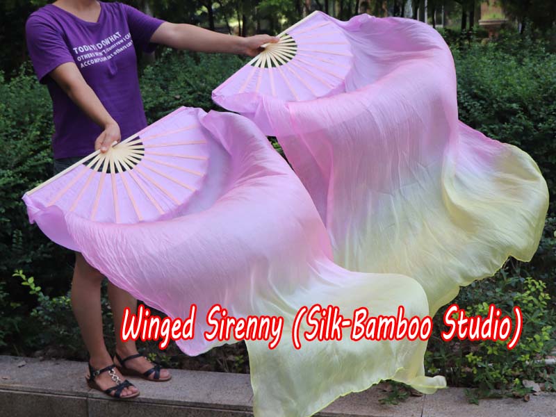 1 pair 1.5m (59") pastel (purple-pink-orange) belly dance silk fan veil