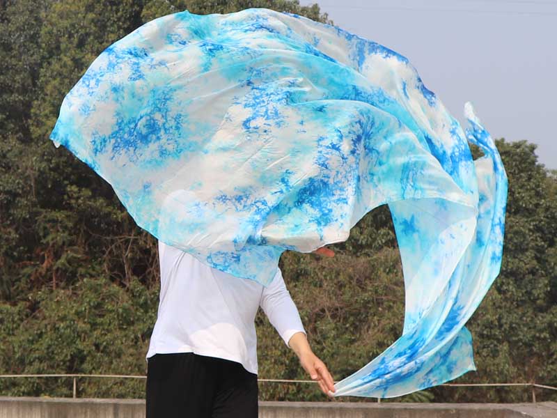 1 piece white+turquoise+blue tie-dye 5 Mommes belly dance silk veil 