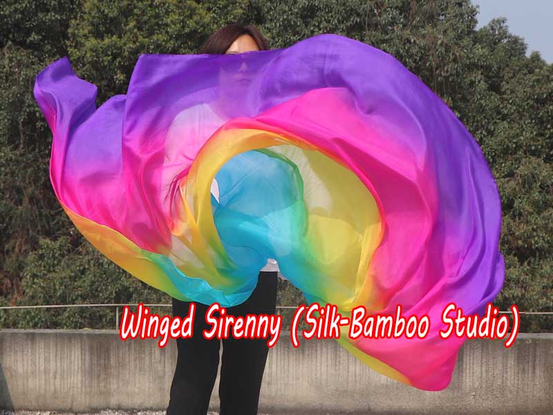 1 piece turquoise-yellow-pink-purple 5 Mommes colorful belly dance silk veil 