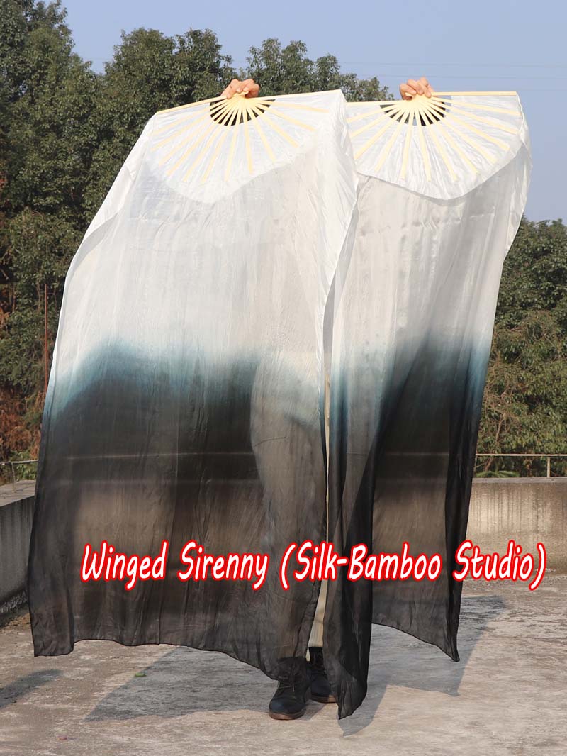 1 pair 1.5m (59") white-black belly dance silk fan veil