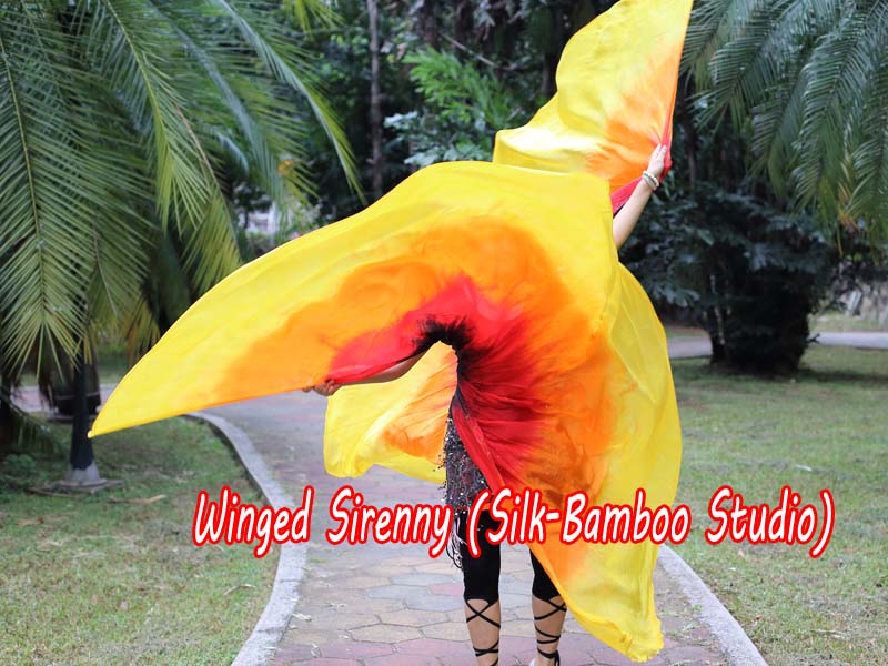 1 pair black-red-orange-yellow 8 Mommes habotai belly dance silk wing