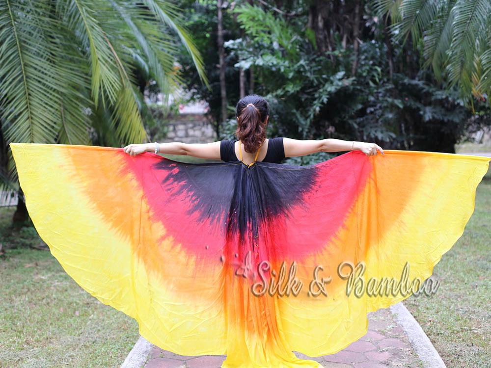 1 pair black-red-orange-yellow 8 Mommes habotai belly dance silk wing