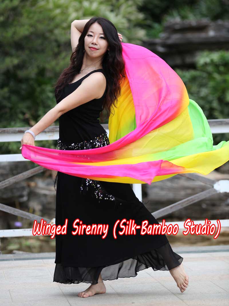 1 piece pink-yellow-green 5 Mommes colorful belly dance silk veil 