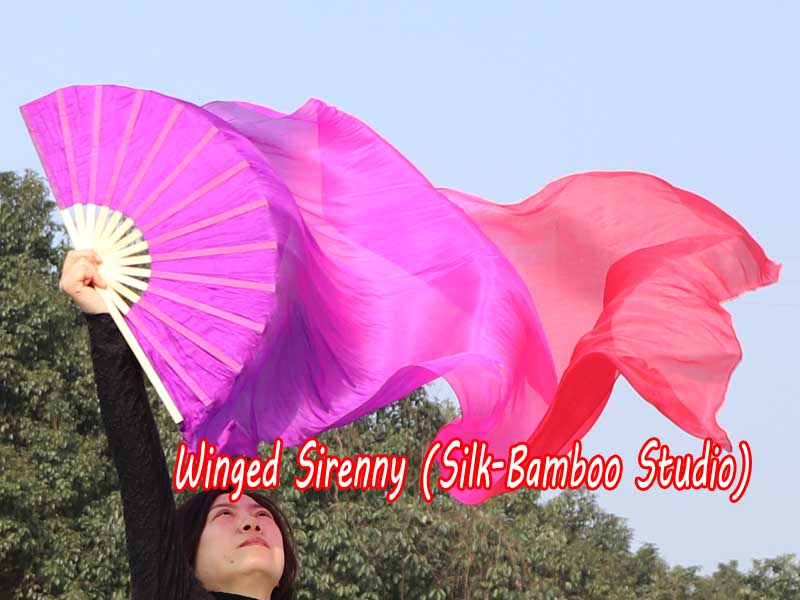 1 pair 1.8m (71") purple-pink-red belly dance silk fan veils