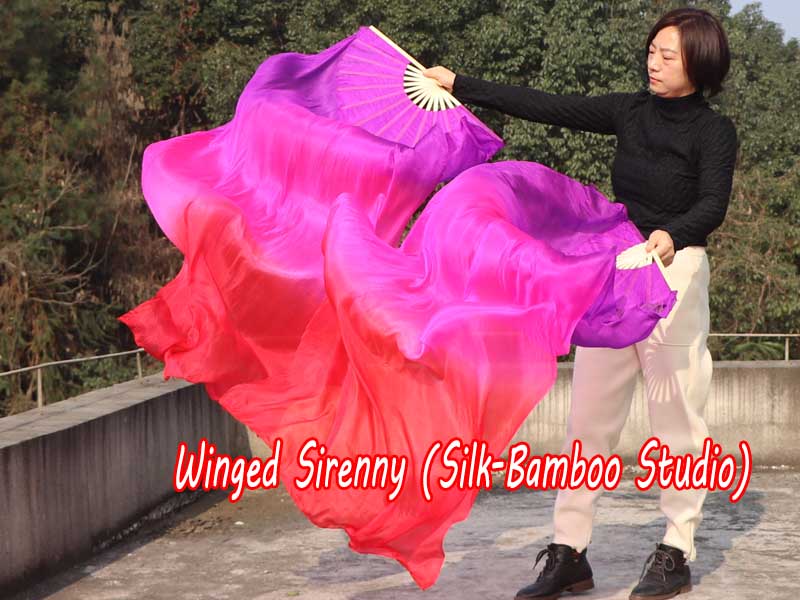 1 pair 1.8m (71") purple-pink-red belly dance silk fan veils