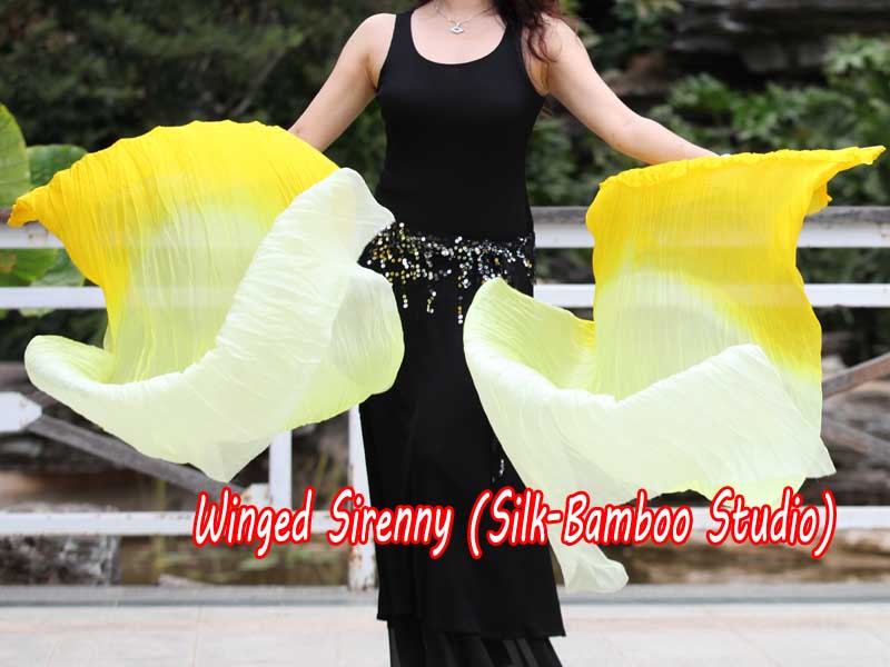 1 pair 1.5m (59") yellow fading belly dance silk fan veil