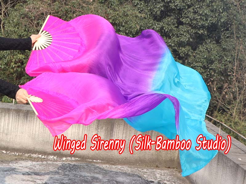 1 pair 1.5m (59") pink-purple-turquoise belly dance silk fan veil
