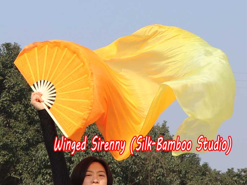 1 pair 1.8m (71") orange fading belly dance silk fan veils