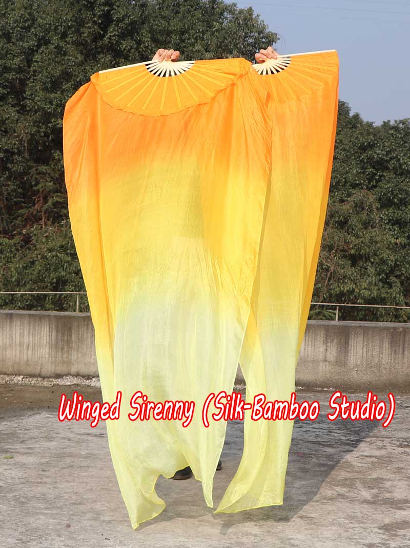 1 pair 1.8m (71") orange fading belly dance silk fan veils