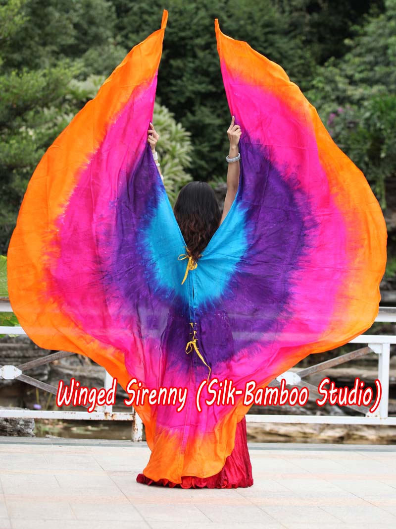 1 pair turquoise-purple-pink-orange 8 Mommes habotai belly dance silk wing