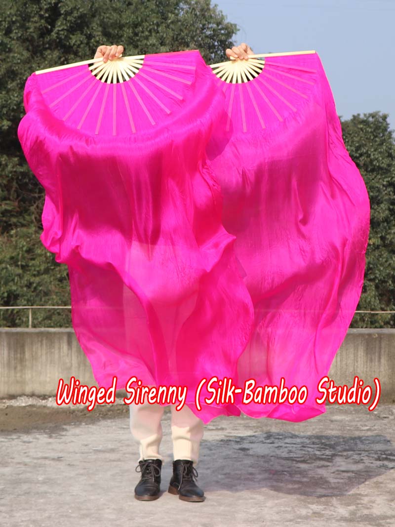 1 pair 1.5m (59") pink belly dance silk fan veil
