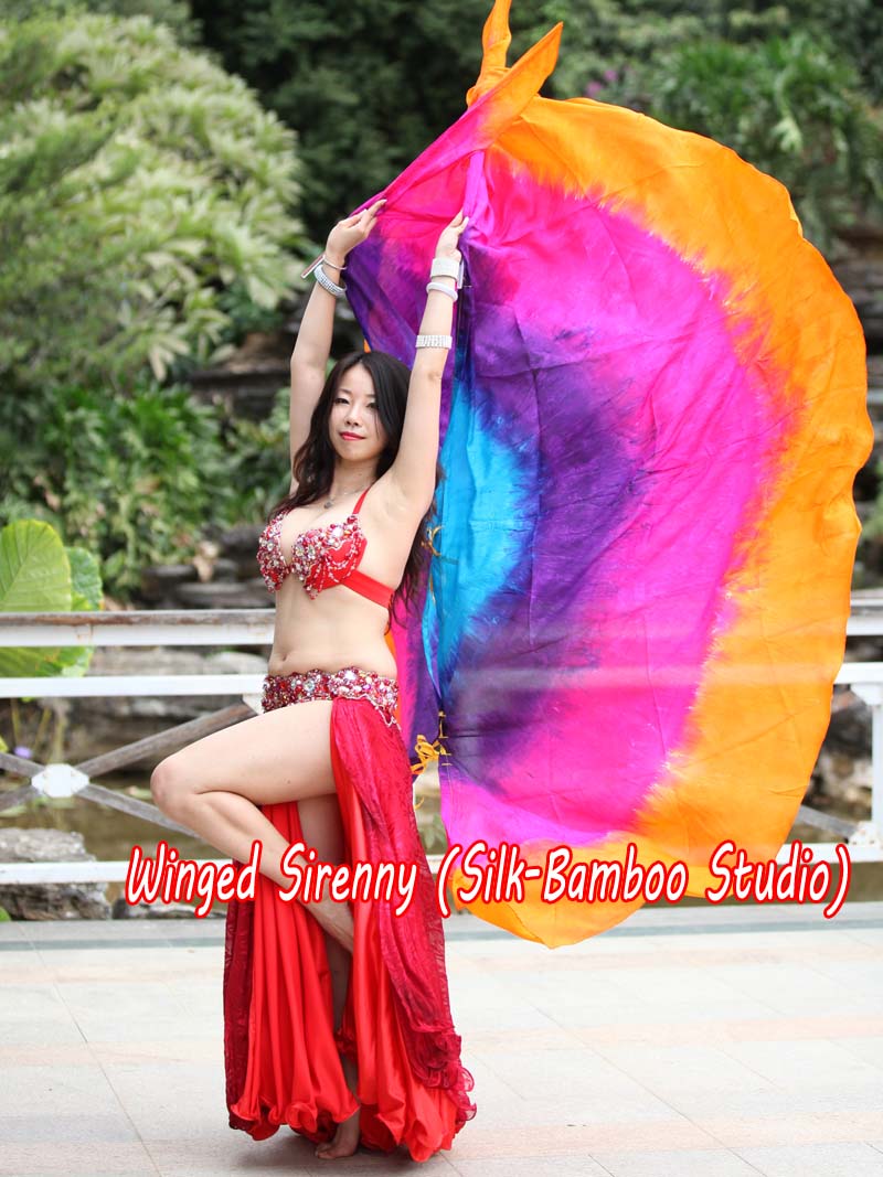 1 pair turquoise-purple-pink-orange 8 Mommes habotai belly dance silk wing