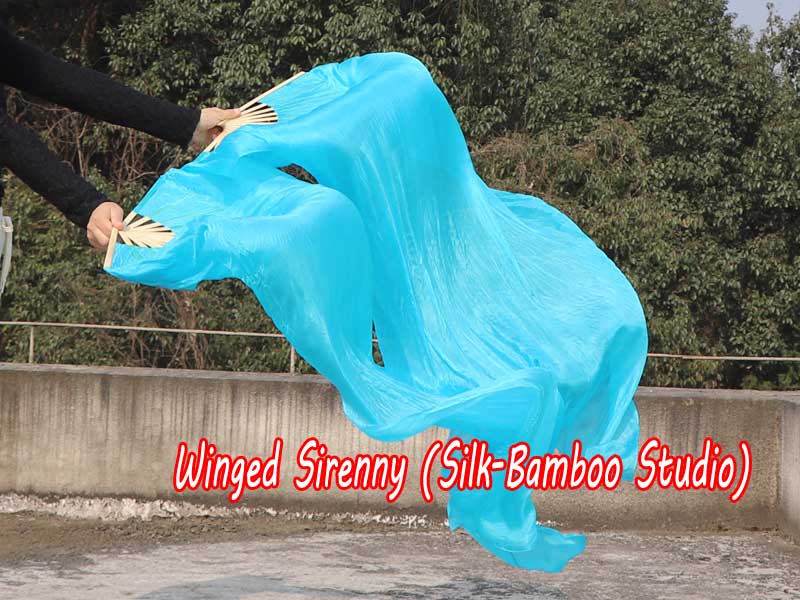1 pair 1.5m (59") turquoise belly dance silk fan veil