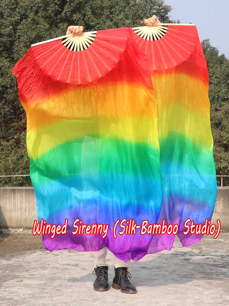1 pair 1.5m (59") Rainbow belly dance silk fan veil