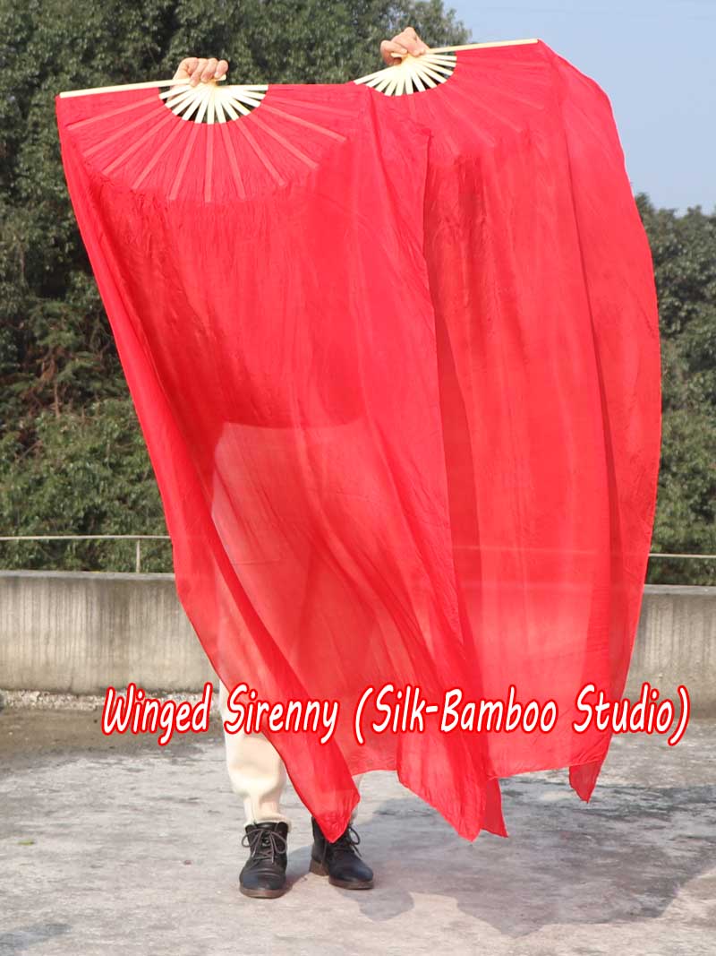 1 pair 1.5m (59") red belly dance silk fan veil