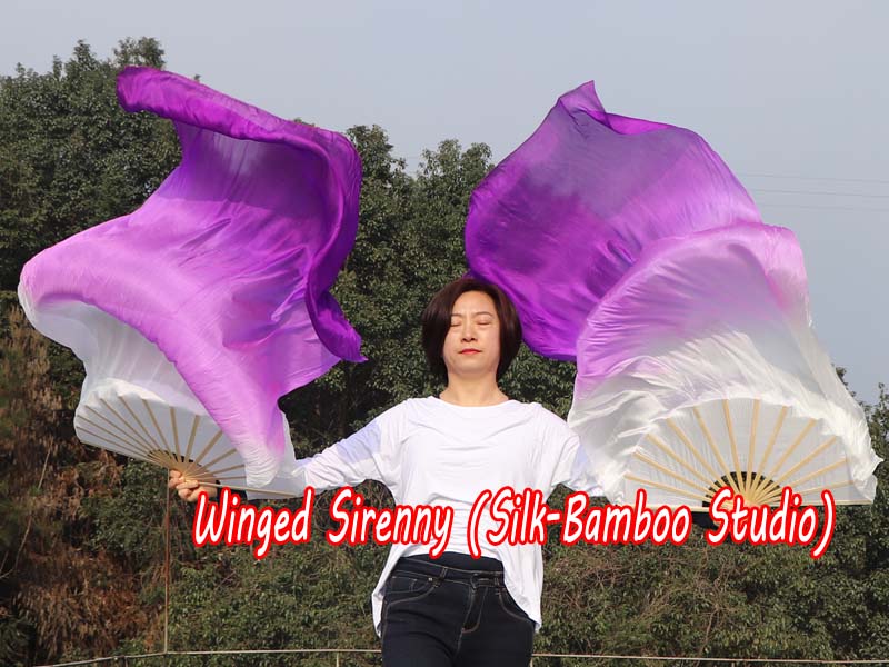 1 pair 1.5m (59") white-purple belly dance silk fan veil