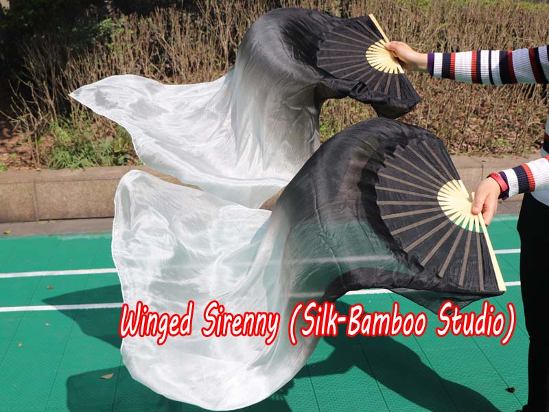 1 pair 1.1m (43") black-white silk fan veils for kids