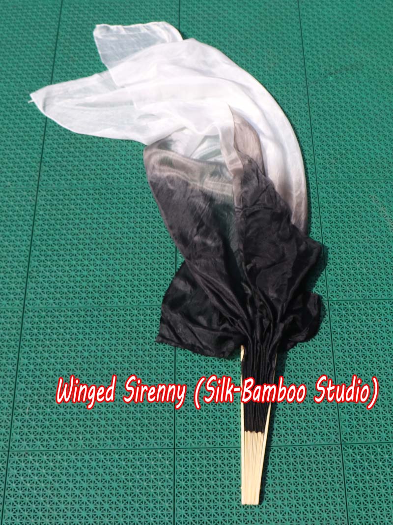 1 pair 1.1m (43") black-white silk fan veils for kids