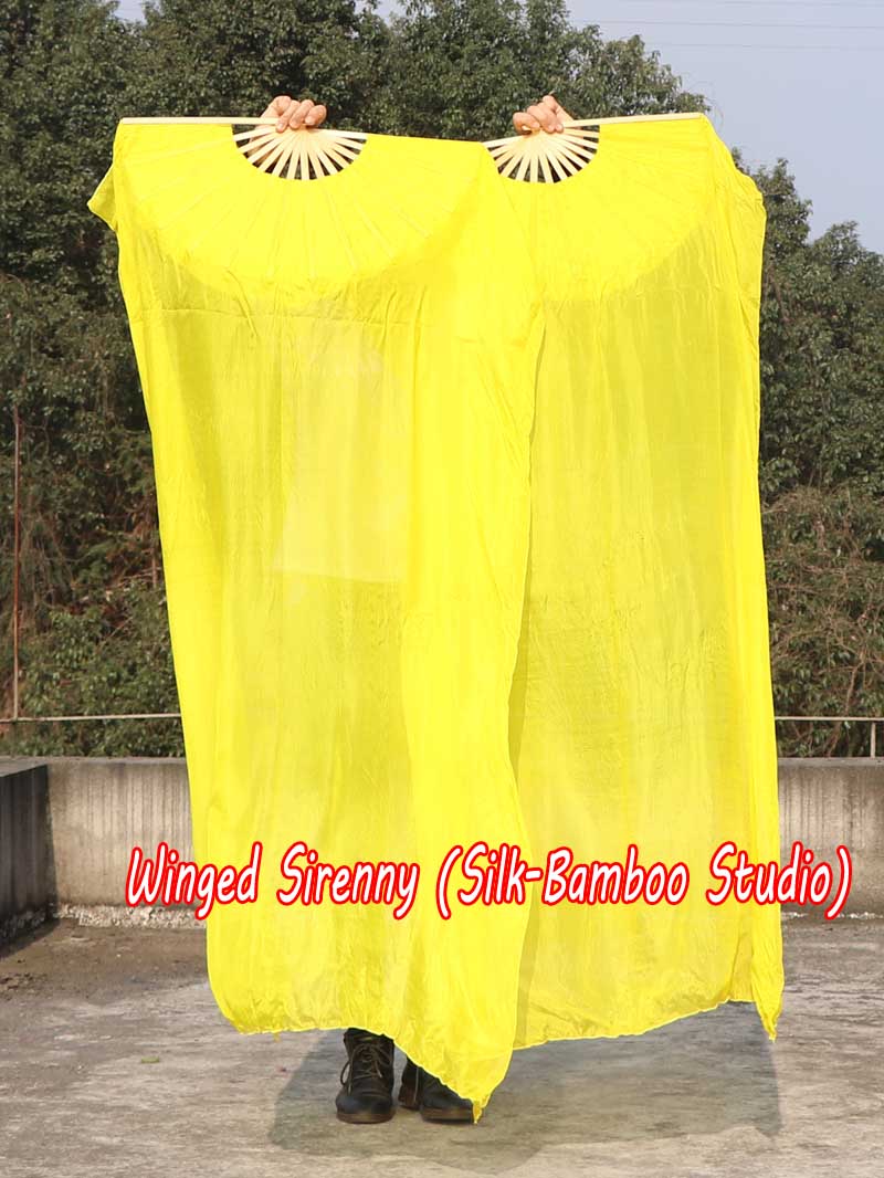 1 pair 1.5m (59") yellow belly dance silk fan veil
