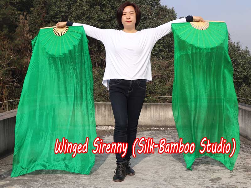 1 pair 1.5m (59") green belly dance silk fan veil