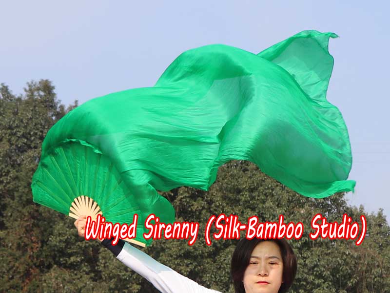 1 pair 1.5m (59") green belly dance silk fan veil