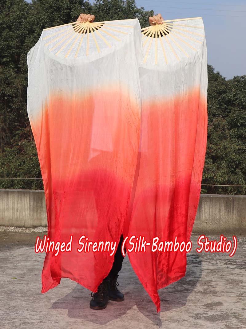 1 pair 1.5m (59") white-red belly dance silk fan veil