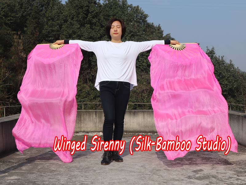 1 pair 1.5m (59") light pink belly dance silk fan veil