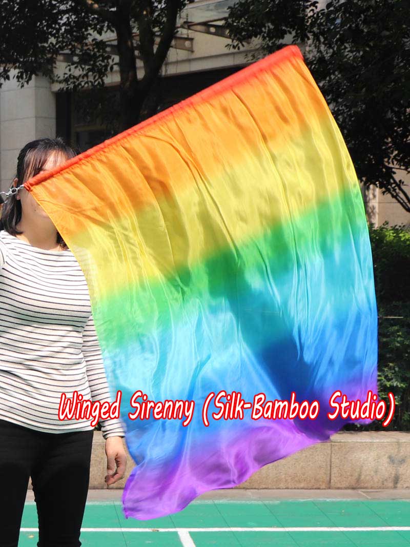 1pc 81cm (32") spinning silk flag poi for Worship & Praise, Rainbow