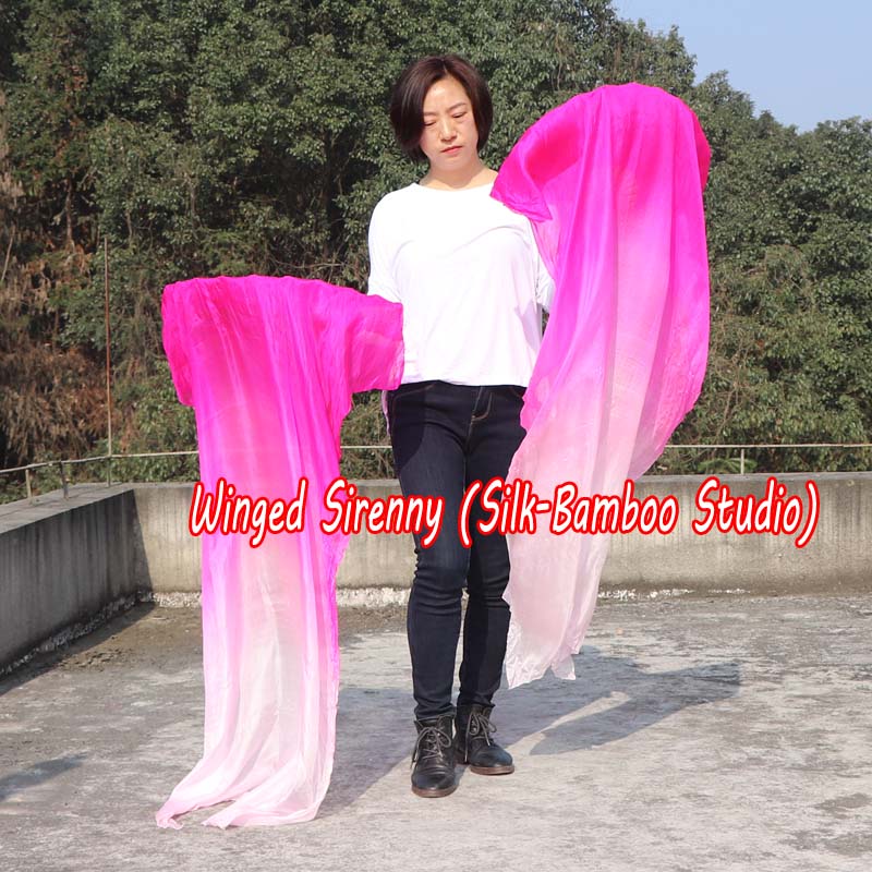 1 pair 1.5m (59") pink fading belly dance silk fan veil