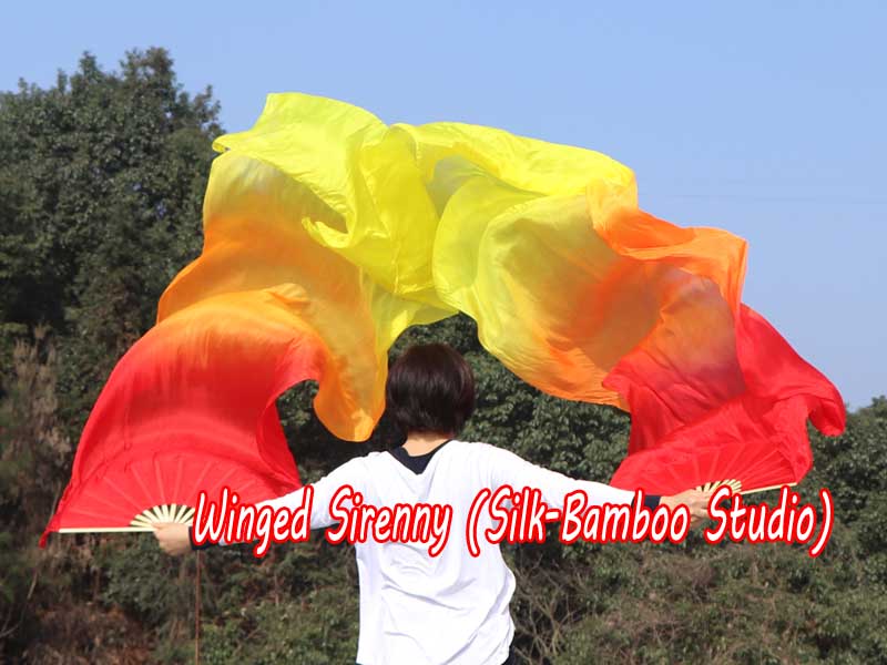 1 pair 2.4m (94") Fire belly dance silk fan veils