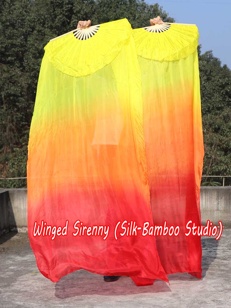 1 pair 1.8m (71") yellow-orange-red belly dance silk fan veils