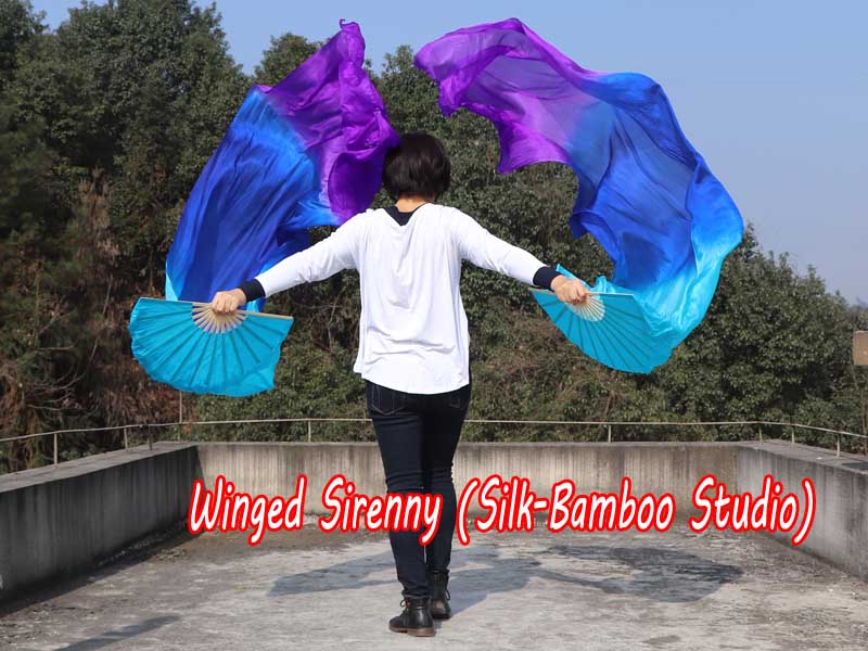 1 pair 2.4m (94") Mystery belly dance silk fan veils