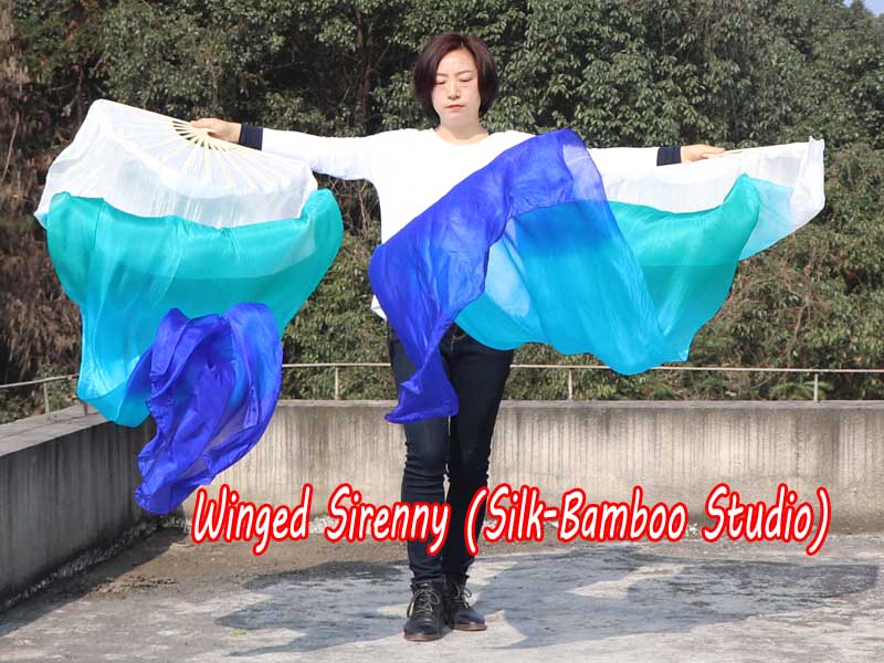 1 pair 2.4m (94") Sea Coast belly dance silk fan veils