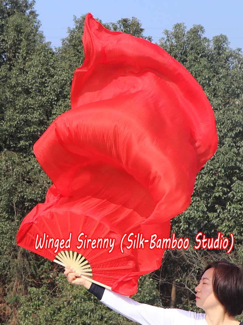 1 pair 1.8m (71") red belly dance silk fan veils