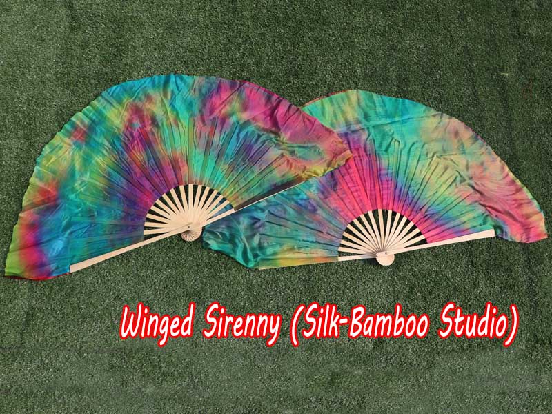 1 Pair Spring short Chinese silk dance fan, 10cm (4") flutter