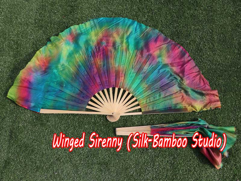 1 Pair Spring short Chinese silk dance fan, 10cm (4") flutter