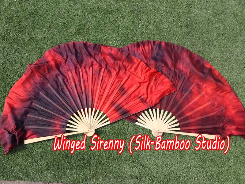 1 Pair Lava short Chinese silk dance fan, 10cm (4") flutter