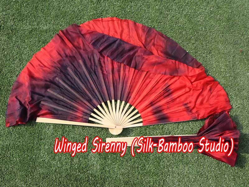1 Pair Lava short Chinese silk dance fan, 10cm (4") flutter