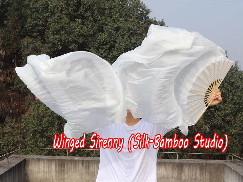 1 pair 1.1m (43") white silk fan veils for kids