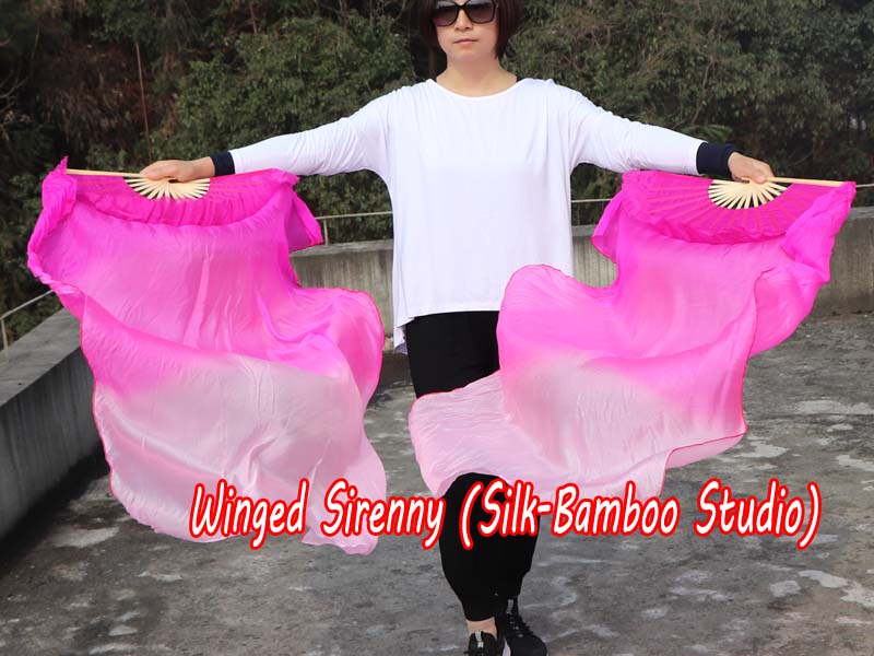 1 pair 1.1m (43") pink fading silk fan veils for kids