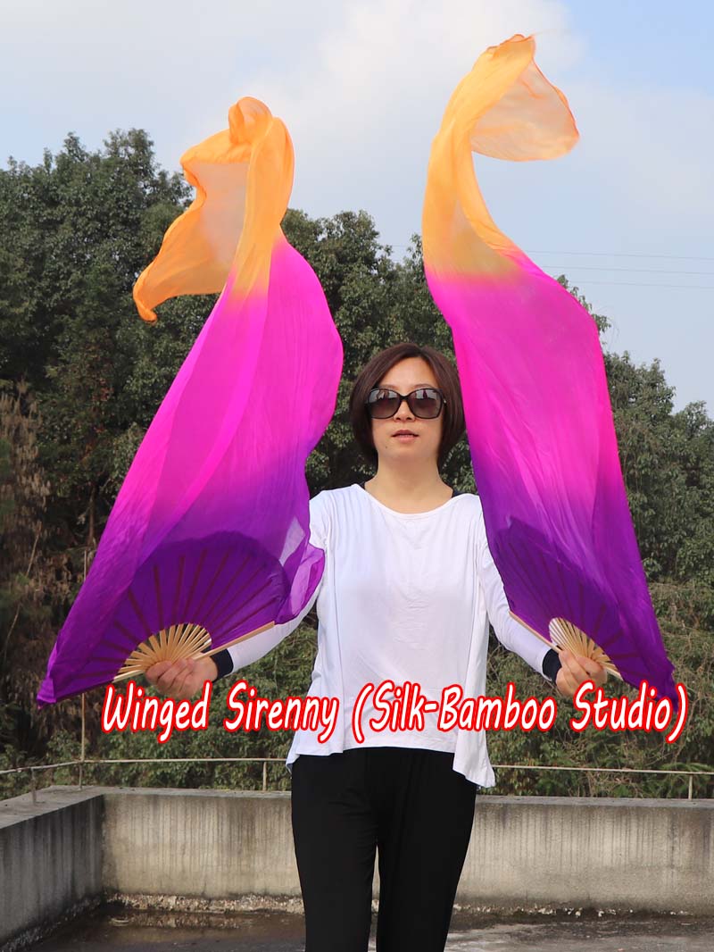 1 pair 1.1m (43") Golden Violet silk fan veils for kids