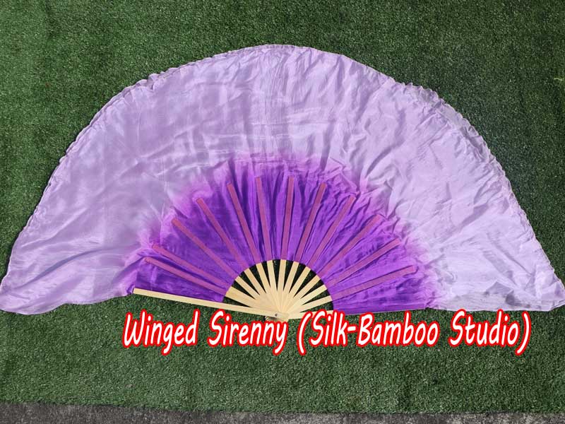 1 Pair purple fading short Chinese silk dance fan, 30cm (12") flutter