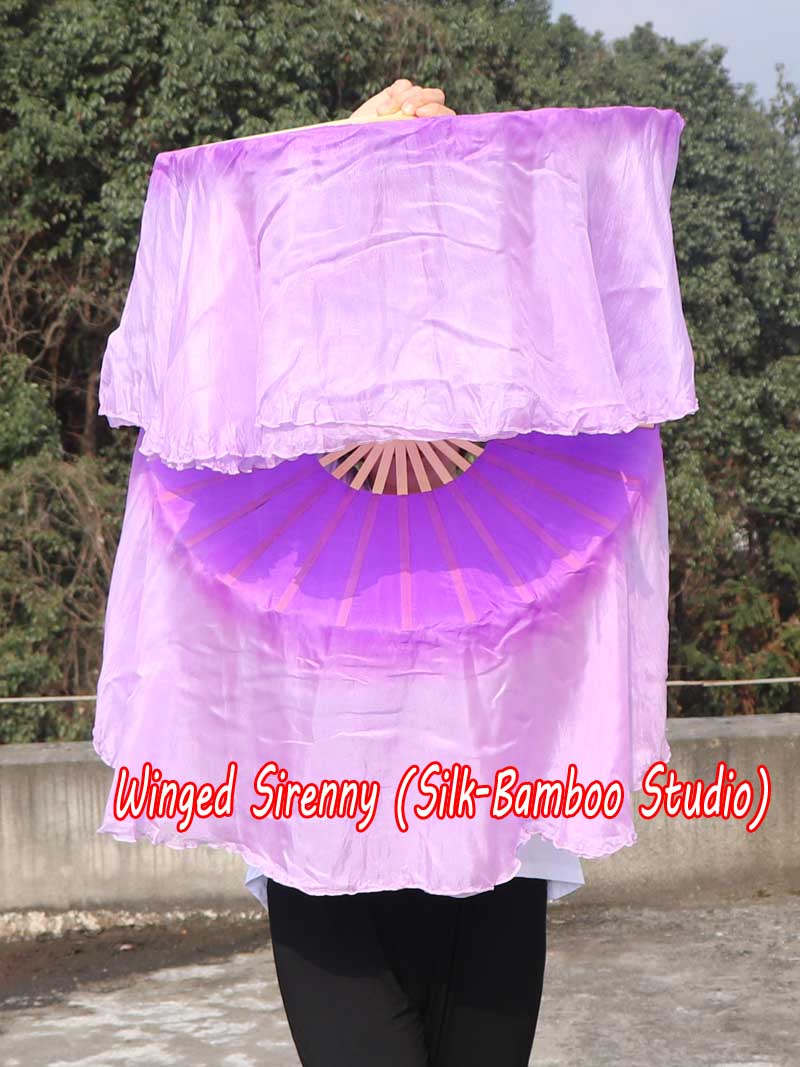 1 Pair purple fading short Chinese silk dance fan, 30cm (12") flutter