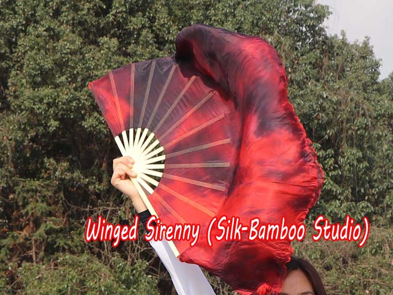 1 Pair Lava short Chinese silk dance fan, 30cm (12") flutter