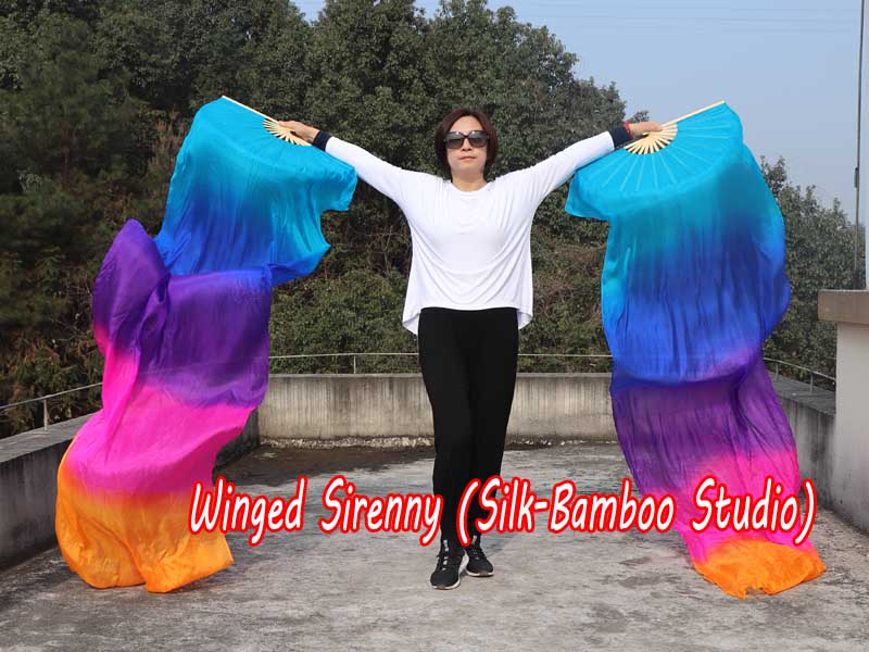1 pair 2.4m (94") Iridescence belly dance silk fan veils