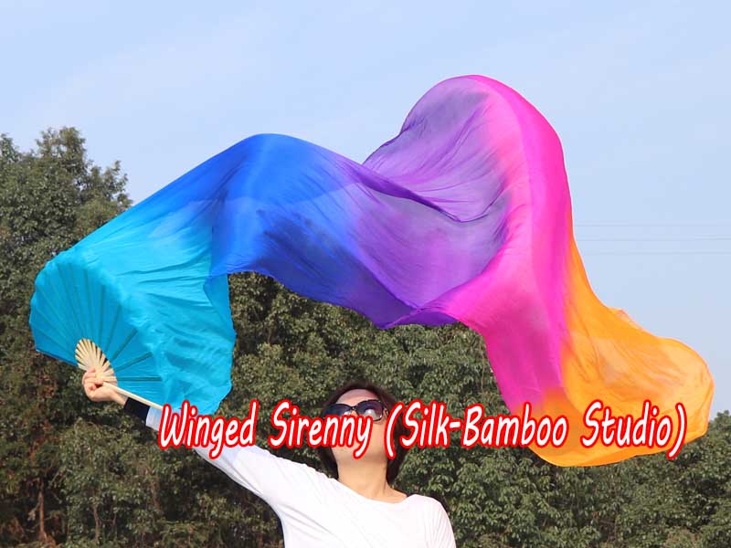 1 pair 2.4m (94") Iridescence belly dance silk fan veils