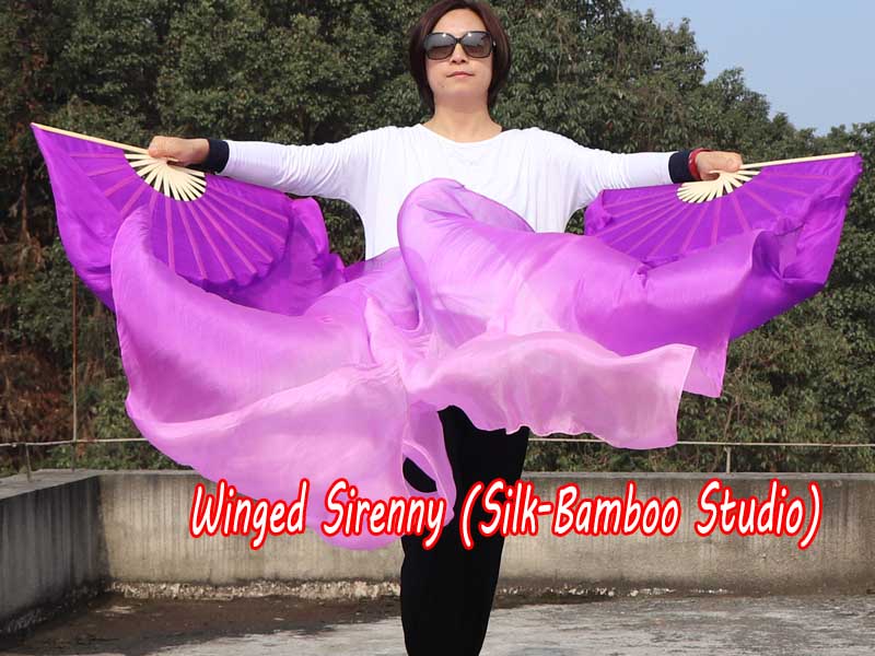 1 pair 1.5m (59") purple fading belly dance silk fan veil